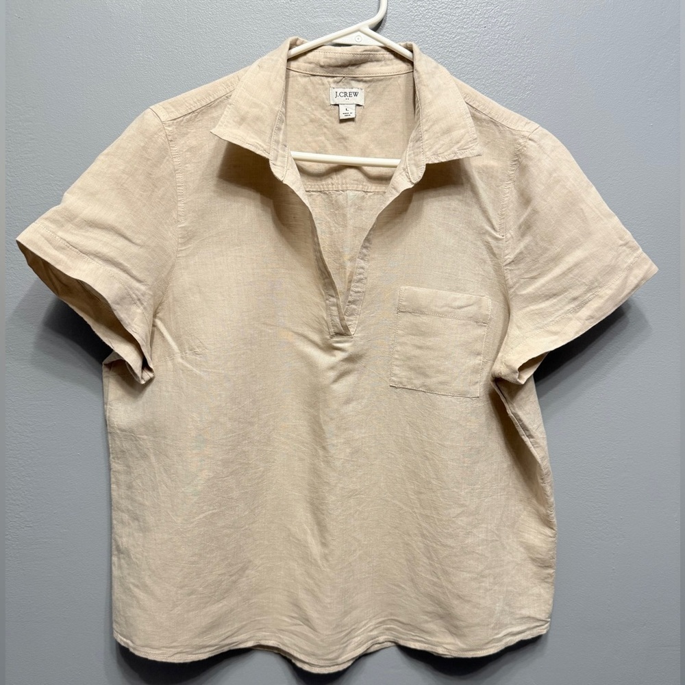 #1) J. Crew Beige Linen & Cotton Blend Casual Top